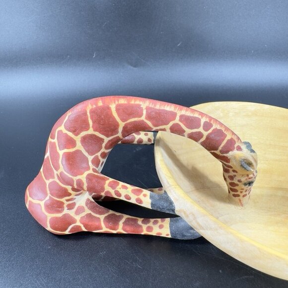 Vintage Carved Giraffe Wooden Decorative Snack Bowl Dish Decorative Trinket Dish - Picture 13 of 13